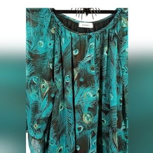 Teal chiffon like peacock design Top